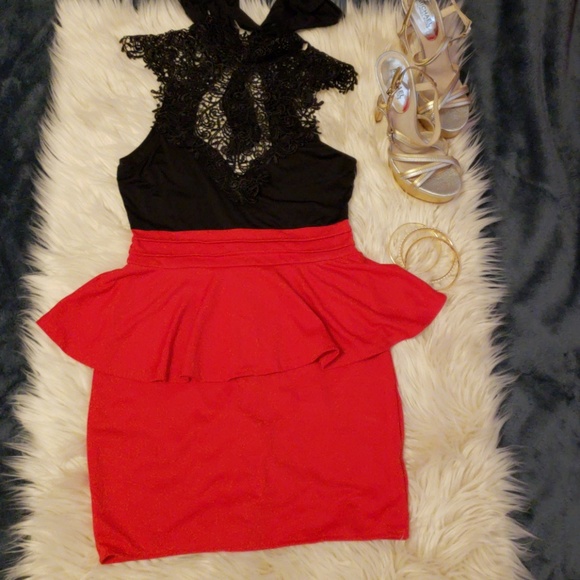 Mile Dresses & Skirts - PEPLUM BLACK AND RED DRESS